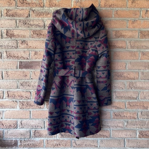 ELLABEE | Aztec print wool blend hooded thick lined fall winter warm coat jacket - Picture 2 of 16